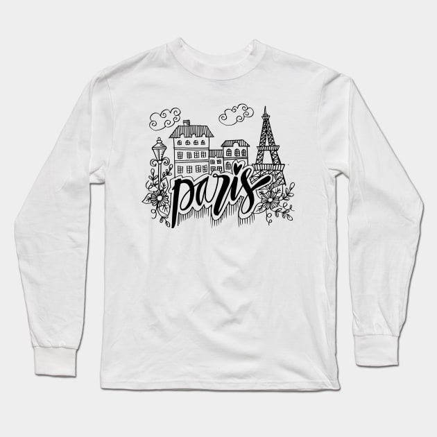 Hand Drawn Symbols Of Paris Long Sleeve T-Shirt by Handini _Atmodiwiryo